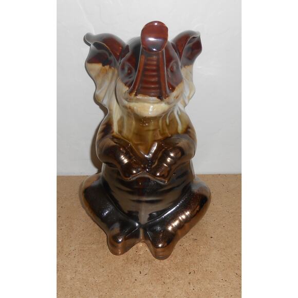 Elephant Ceramic Brown Elephant Sitting With Trunk Up - Picture 3 of 12